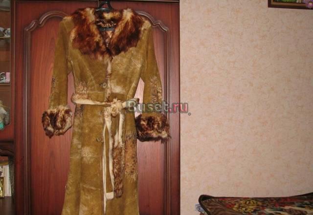 Дублёнка коричневая на поясе Москва