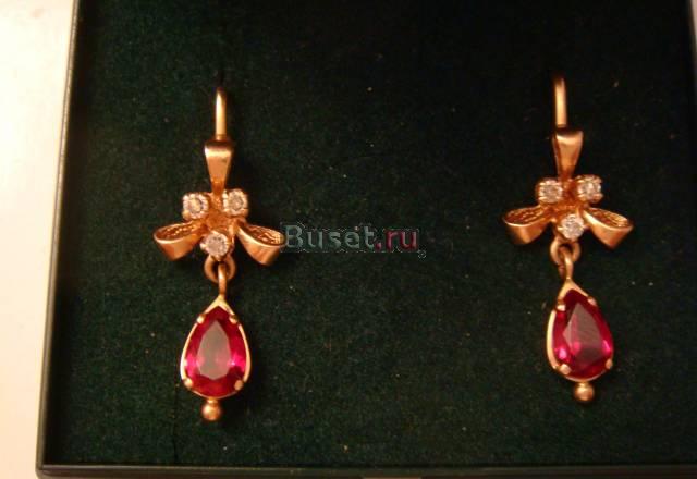 Серьги золото, фианиты 583 Москва