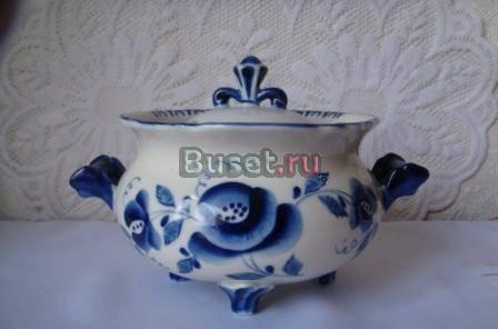 Гжель Конфетница  с эмблемой олимпиады 80 Ногинск