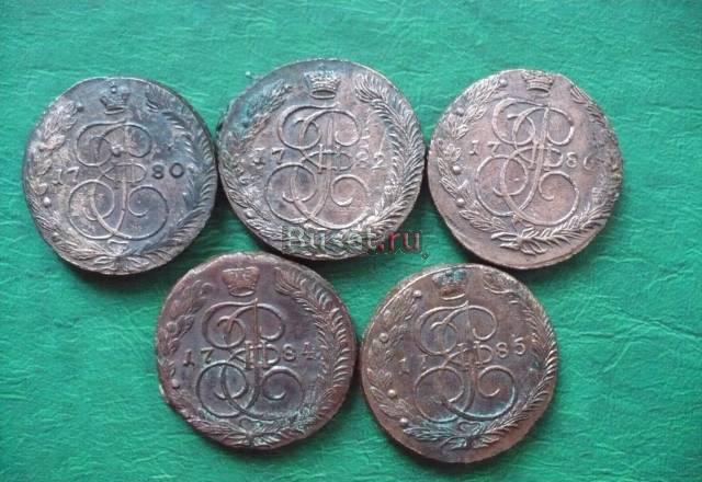 Россия набор монет 5 копеек 1780-1786 ем Новотроицк