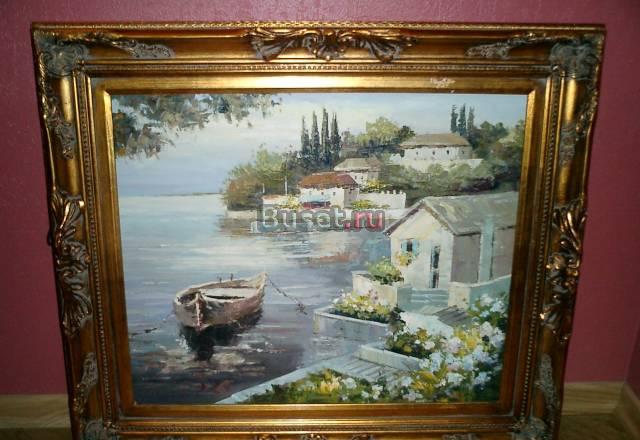 Картина"у воды".Холст.Масло.Богатая рама. 80х71см Москва