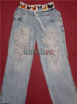 Шикарные брючки с бабочками, в стразах, с вышивкой Москва
